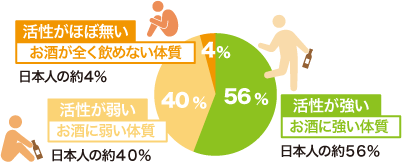 お酒の強さは、アセトアルデヒドを分解する酵素の活性の強さ