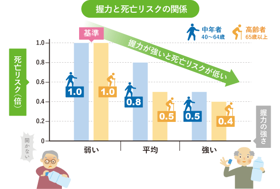 握力と死亡リスクの関係のグラフ